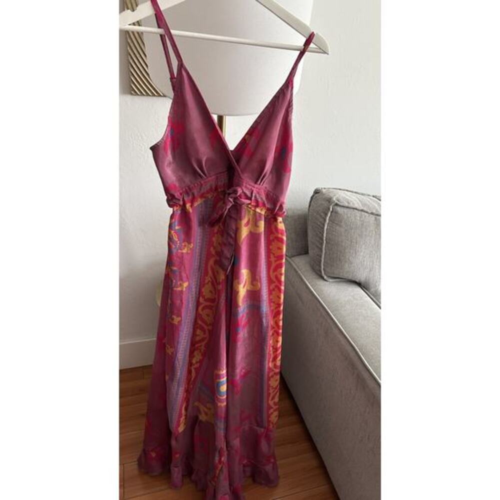 Pink Boho Paisley Maxi Dress Summer Beach Pink One Size Sleeveless